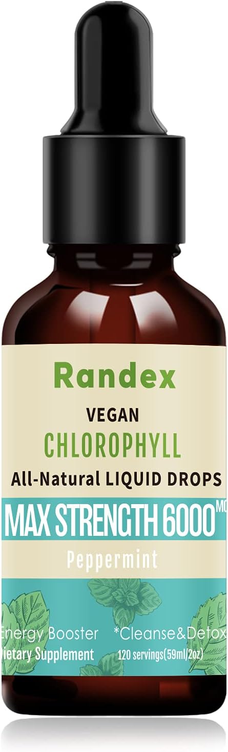 6000MG Chlorophyll Liquid Drops Organic Energy & Immune Booster, Internal Deodorizer - Gluten-Free,Vegan Formula - Nutritional Supplements, Natural Concentrate - Peppermint Flavor