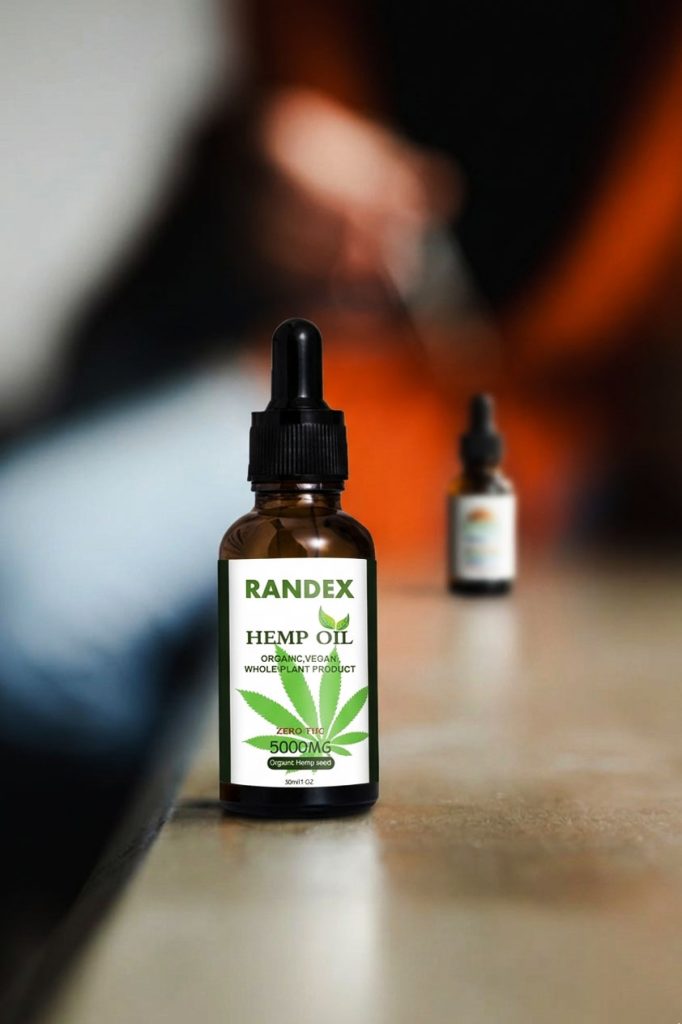 Bottle of Randex Organic Hemp Seed Oil, 5000MG, from the USA.